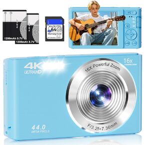 Digital Camera 4K, Autofocus Compact Digital Camera for Photography with 16X Zoom, 64GB Card & 2 Batteries in Saudi Arabia