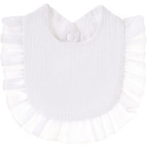 Surakey 1 Pack Baby Bibs 4-Layer Soft Absorbent Lace Feeding Bibs for Teething Drooling Baptism Washable Outfits for Unisex (White) in Kuwait