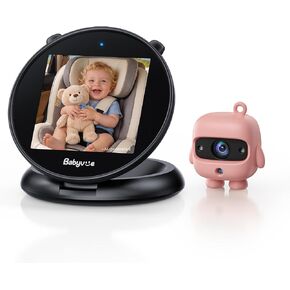 Babyvue Baby Car Camera, Round Fold-Down Monitor for Rear-Facing | 1080P HD, 3X Zoom, 700-Nit Auto Brightness, No-Glow Night Vision, 360° Base, No WiFi, USB Setup for Kid Infant（Black） in Kuwait