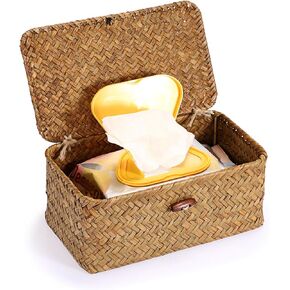 Kokone Vintage Decorative Seagrass Woven Wipes Box Container with Lid | Wipes Canister Storage Bins, Farmhouse Box Cover for Wet Wipes, Wicker Wipes Dispenser Keeper for Kitchen Bathroom Office in Saudi Arabia