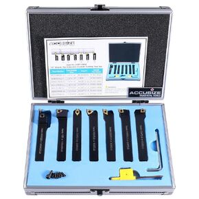Accusize Industrial Tools 7-Ps Indexable Carbide Turning Tool Set, 1/2" Shank, C6 Grade TiN Coated Inserts, in Fitted Aluminum Case, 2387-2004 | 1/2" Shank 7pc Indexable Carbide Turning Tool Set with TiN-Coated Inserts for Cutting Steel in Kuwait