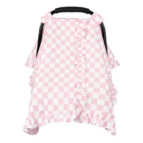Muslin Car Seat Cover Baby Girls, Infant Carseat Cover for Summer Use, Breathable Newborn Car Seat Canopy, Pink Checkered in Kuwait