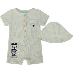 Magic Threadz Disney Clothes Baby Boys Woven Gauze Romper with Hat, Mickey & Winnie the Pooh, Newborn Infant Outfit (0-9M) in Saudi Arabia