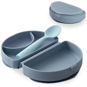 Miniware Fold & Scoop Baby Feeding Set - Silicone Travel Baby Plate With Suction & Baby Spoon - Compact, Portable, Dishwasher-Safe, Suction Base for Mess-Free Eating (Aquamarine and Aqua) in Saudi Arabia