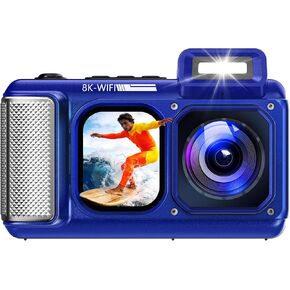Maxmango V08 Pro 49FT Underwater Camera - 8K 90MP WiFi Waterproof Digital Camera with Touchscreen, Dustproof Shockproof Rugged Camera for Snorkeling, 64GB Point and Shoot Digital Digital Cam - Blue in Kuwait