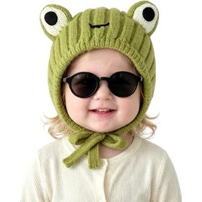 Baby Girl Boy Cute Frog Beanie Hat Big Eye Crochet Knitted Winter Cap with String for Kids in Saudi Arabia