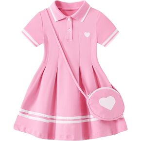 Toddler Girls Polo Tennis Dresses for 3-7Y Kids Sporty Clothes with Bag | Kid Outfit for Back to School, Tennis, Golf, Birthday, Casual, Holiday, Party, Photoshot, School Performance, Outgoing,Picnic in Saudi Arabia