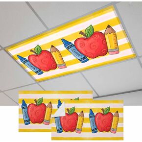 Fluorescent Light Covers, Children's Day Magnetic Light Covers for Ceiling Lights, Funny Cartoon Pencil Yellow Striped Fluorescent Ceiling Shade Filters for Classroom Bedroom Office 4x2Ft x 3PCS in Kuwait