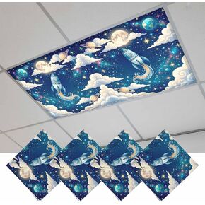 Fluorescent Light Covers, Children's Day Magnetic Light Covers for Ceiling Lights, Galaxy Universe Stars Starry Rocket Moon Fluorescent Ceiling Shade Filters for Classroom Bedroom Office 4x2Ft x 3PCS in Kuwait