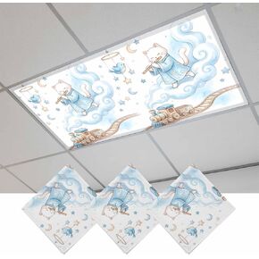 Fluorescent Light Covers, Blue Cartoon Cat Magnetic Light Covers for Ceiling Lights, Funny Cute Train Cloud Birds Star Moon Fluorescent Ceiling Shade Filters for Classroom Bedroom Office 4x2Ft x 4PCS in Kuwait