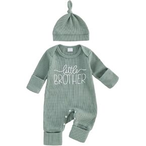 Newborn Baby Boy Fall Clothes Infant Winter Outfit Jumpsuit Romper | Waffle Letter Embroidery Jumpsuit Long Sleeve Crew Neck Romper Bodysuit in Saudi Arabia