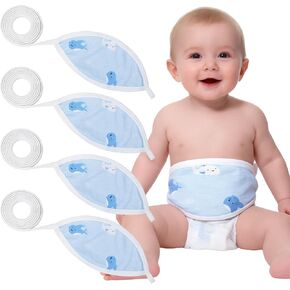 4Pcs Newborn Belly Button Wrap, Adjustable Baby Umbilical Cord Belly Band, Soft Cotton Navel Belt for Umbilical Cord Care, Cartoon Tummy Wrap for 0-12 Months Newborn Infant in Kuwait