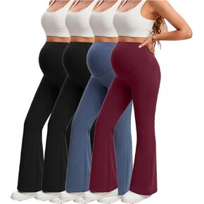 Maternity Pants Over the Belly Yoga Dress Work Active Wear for Workout Pregnancy Flare Leg Trousers in Kuwait
