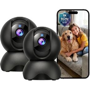 2K 5G Indoor Security Camera, No Subscription AI Baby Monitor with Phone App & Crying Detection, 360° Pan-Tilt WiFi Pet Camera, 2-Way Audio, Auto-Tracking, 24/7 SD Storage (2-Pack) in Kuwait