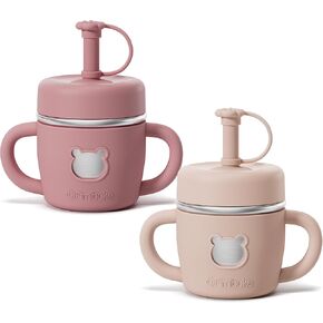 Fimibuke Sippy Cups for Toddlers, 10 OZ Spill Proof Stainless Steel Kid Cup | Leak Proof Toddler Tumbler with Handle, Silicone Straw & Sleeve, BPA Free Dishwasher Safe Girl Boy Kids Water Bottle, 2 Packs in Saudi Arabia