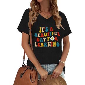Teacher Life Shirts Women Teacher Gift V-Neck Short Sleeve T-Shirt It s a Beautiful Day for Learning Shirt in Kuwait