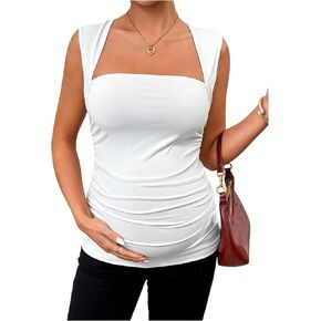 Floerns Women's Maternity Elegant Party Ruched T Shirts Square Neck Sleeveless Pregnancy Tees Summer Clothes in Kuwait