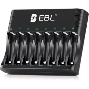EBL Smart 8-Slot Battery Charger for AA AAA Rechargeable Batteries, Type-C Input, Works with 1.2V Ni-MH/Ni-CD & 1.5V Lithium Rechargeable Batteries in Kuwait