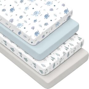 4 Pack Baby Crib Sheets for Boys Girls - Ultra Soft & Skin-Friendly Fitted Crib Sheet for Standard Crib and Toddler Mattress, 52"x28"(Green) in Kuwait