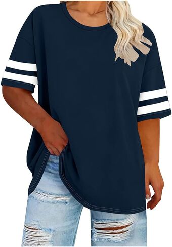 Oversized Shirts for Women Striped Short Sleeve Plus Size Comfort Pure Blouses Loose Fit Casual T Shirt 2026 in Saudi Arabia