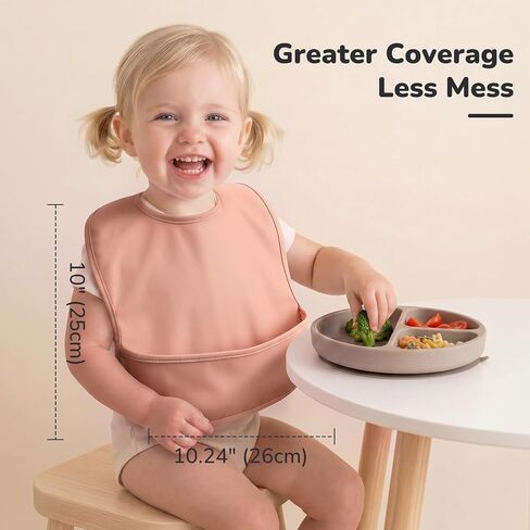 POIKSHARK 4-Pack Waterproof Baby Feeding Bibs with Large Food Catcher – Toddler Apron for Eating, Easy to Put On & Clean, Baby Eating Essentials, Baby Shower (Pink) in Kuwait