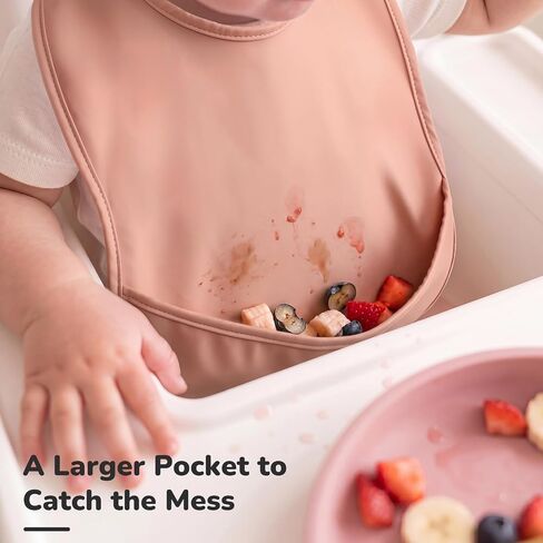 POIKSHARK 4-Pack Waterproof Baby Feeding Bibs with Large Food Catcher – Toddler Apron for Eating, Easy to Put On & Clean, Baby Eating Essentials, Baby Shower (Pink) in Kuwait