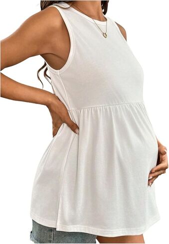 SHENHE Women's Maternity Babydoll Tank Tops Pregnancy Crew Neck Summer Casual Flowy Tunic Shirts in Kuwait