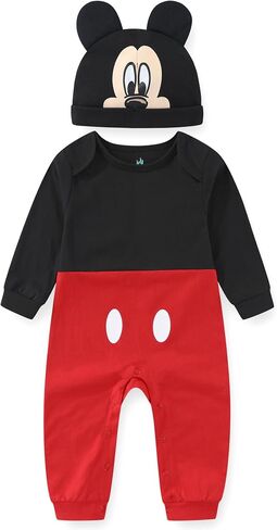 Disney Mickey Mouse Baby Boys Romper Coverall with Hat Cap 2 Piece Set for Newborn and Infant in Kuwait