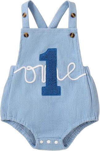Baby Boy First Birthday Outfit Sleeveless One Embroidery Corduroy Overalls 1st Birthday Cake Smash Romper for Party 6 12 18 M in Saudi Arabia