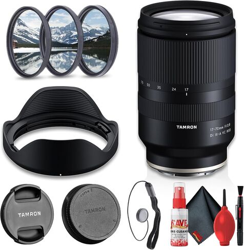 Tamron 17-70mm F2.8 Di III-A VC RXD Standard Zoom Lens for Sony E APS-C Mirrorless Cameras, Image Stabilization, Fast Constant Aperture + Lens Filter Kit + Cleaning Kit + Cap Keeper (4pc Bundle) in Kuwait