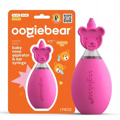 oogiebear: Baby Nasal Aspirator - Safe Booger & Earwax Remover for Newborns, Infants, Toddlers - Better Syringe, Airtight Suction, Nose Sucker - Essential Baby Stuff, Diaper Bag Must-Haves, Orange in Kuwait
