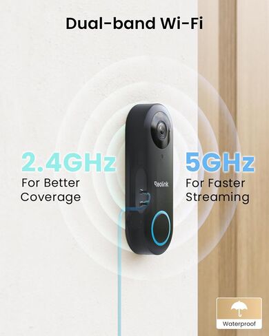 REOLINK Video Doorbell WiFi 2K Wired Camera, 4:3 Wide View Outdoor Camera | No Subscription Local Storage, AI Detection, 5G&2.4G WiFi, Two-Way Talk, Front Door Home Security, Customized Reolink Chime in Kuwait