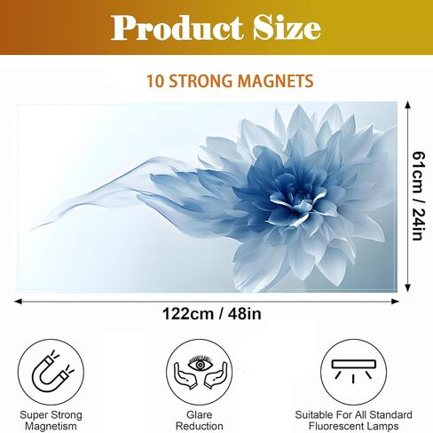 2 Pcs Fluorescent Light Covers for Drop Ceiling, Magnetic Fabric Diffuser, 4x2 Feet, for Office, School, Hospital, Home(Blue Dahlia) in Kuwait