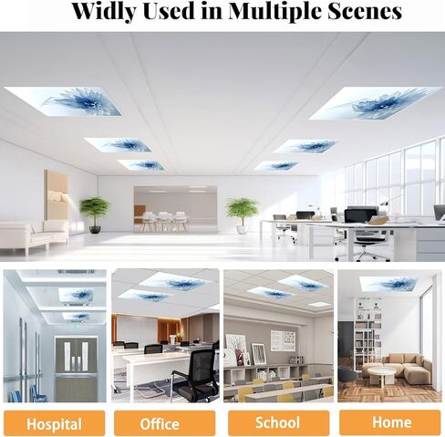 2 Pcs Fluorescent Light Covers for Drop Ceiling, Magnetic Fabric Diffuser, 4x2 Feet, for Office, School, Hospital, Home(Blue Dahlia) in Kuwait