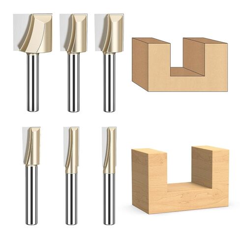 HUHAO Straight Router Bit Set 1/4" Shank, Double Flute Straight Bit Dado Straight Cut Router Bit, Cut Dia 1/2", Straight Router Bit for Woodworking Groove in Kuwait