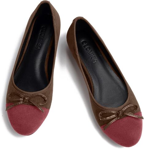 olomisa Womens Bows Round Toe Low Heel Two-Tone Cap Toe Ballet Flats in Kuwait
