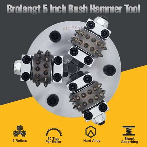 5-Inch Bush Hammer for Grinder, Concrete Prep and Coating Removal Tool | 5/8-11 plate for variable-speed angle grinders and polishers up to 1,000 RPM; CSP 4-5 roughening and coating removal in Kuwait