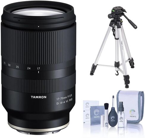 Tamron 17-70mm f/2.8 Di III-A VC RXD Lens for Sony E APS-C 25.5-105mm Equivalent, Bundle with 3-Section Aluminum Tripod and Cleaning Kit, Tamron 6 Year Limited Warranty in Kuwait