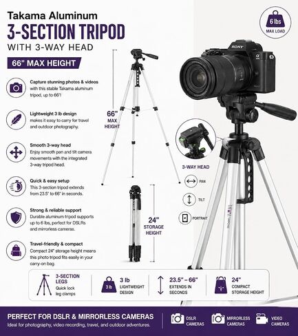 Tamron 17-70mm f/2.8 Di III-A VC RXD Lens for Sony E APS-C 25.5-105mm Equivalent, Bundle with 3-Section Aluminum Tripod and Cleaning Kit, Tamron 6 Year Limited Warranty in Kuwait