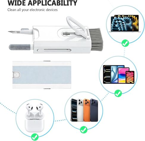 TENOC 8 in 1 Multi Function Cleaning Kit, Keyboard Cleaner for Laptop Phone Earbuds, Portable Electronic Cleaning Tool with Brush Keycap Puller Cloth for Office Home, White in Kuwait