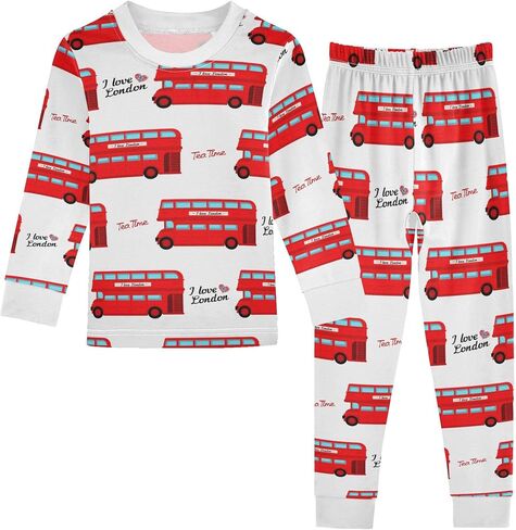 Bus England London Pajama Sets Long Sleeve Top with Pants Cotton Soft Sleepwear 2 Piece Pjs Set Size 5T in Kuwait