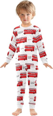 Bus England London Pajama Sets Long Sleeve Top with Pants Cotton Soft Sleepwear 2 Piece Pjs Set Size 5T in Kuwait