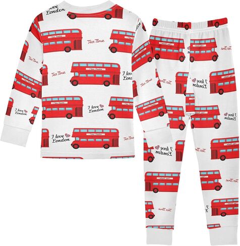 Bus England London Pajama Sets Long Sleeve Top with Pants Cotton Soft Sleepwear 2 Piece Pjs Set Size 5T in Kuwait