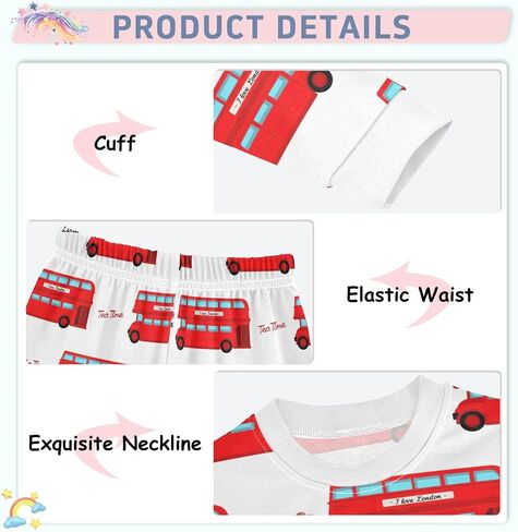 Bus England London Pajama Sets Long Sleeve Top with Pants Cotton Soft Sleepwear 2 Piece Pjs Set Size 5T in Kuwait