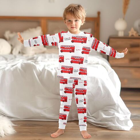 Bus England London Pajama Sets Long Sleeve Top with Pants Cotton Soft Sleepwear 2 Piece Pjs Set Size 5T in Kuwait