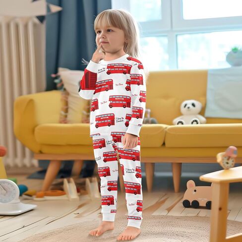 Bus England London Pajama Sets Long Sleeve Top with Pants Cotton Soft Sleepwear 2 Piece Pjs Set Size 5T in Kuwait