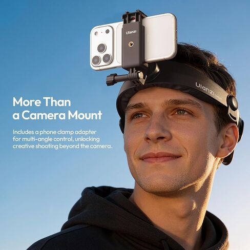 ULANZI Head Strap Mount for Action Camera & Phone, Comfortable POV Head Mount with 360° Rotation, Compatible with Action Camera DJI Osmo Insta360 iPhone - Hands Free Vlogging in Kuwait