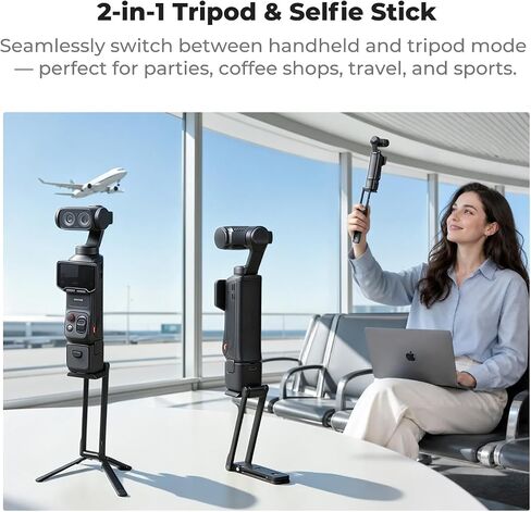 K&F CONCEPT 1/4" Screw Mantiscase Expansion Bracket Tripod | Mount with Magnetic Back & Folding Tripod Stand Compatible with Insta360 Luna Ultra/DJI Osmo Pocket 4 / Pocket 3, PP01 in Kuwait