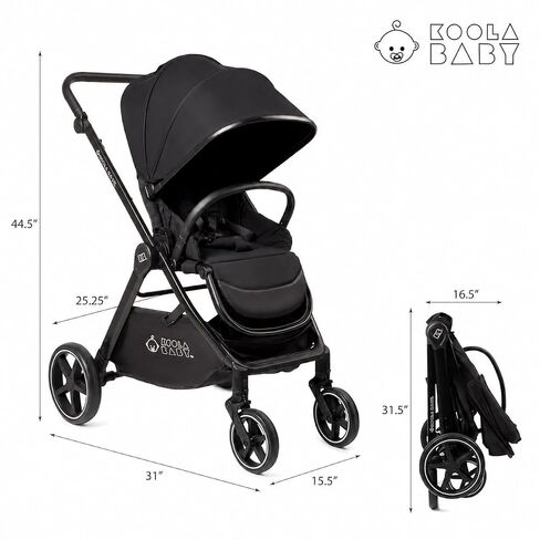 KOOLABABY Reversible Baby Stroller – Foldable Stroller with Parent & World Facing Seat, Multi-Recline & Extendable Canopy – Toddler Stroller in Kuwait