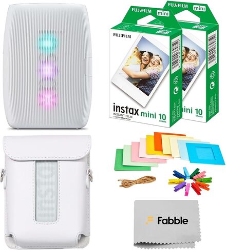 Fujifilm Instax Mini Link 3 Smartphone Printer – Clay White Bundle with a Protective Case, Twin Pack Instant Film (20 Sheets), Hanging Photo Frames, and Premium Microfiber Cleaning Cloth in Kuwait